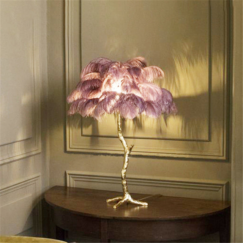 Roaring Ostrich Feather Palm Tree Table Lamp