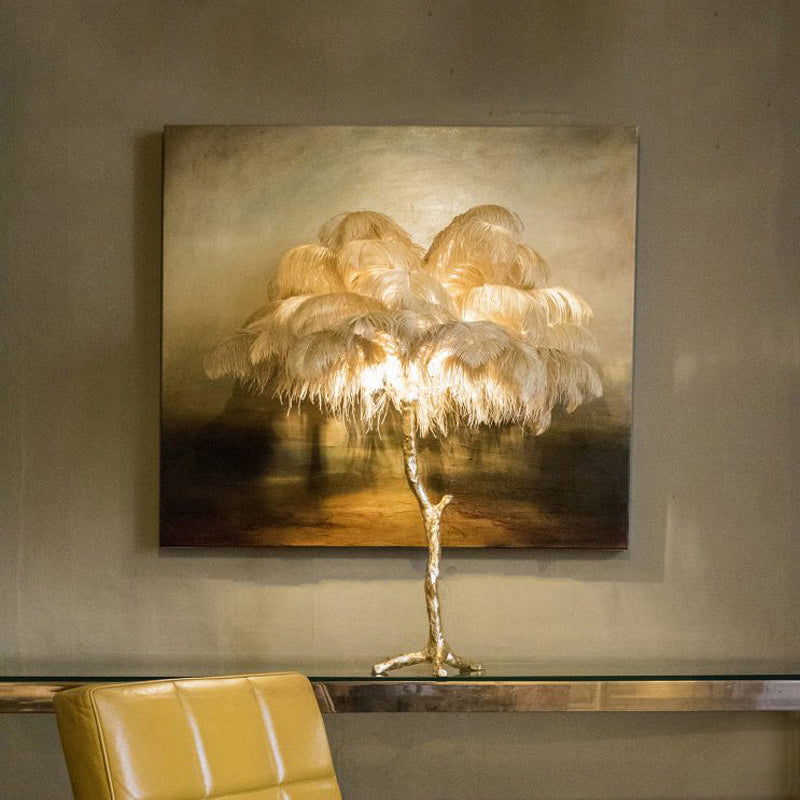 Roaring Ostrich Feather Palm Tree Table Lamp