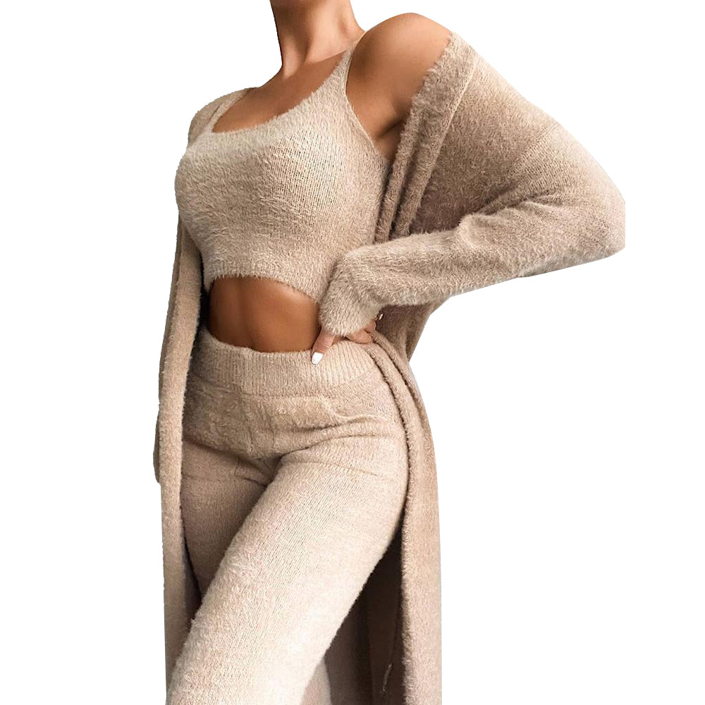 Ultra Soft Homewear 3 Pieces Set Fleece Tank Top + Pant + Cardigan