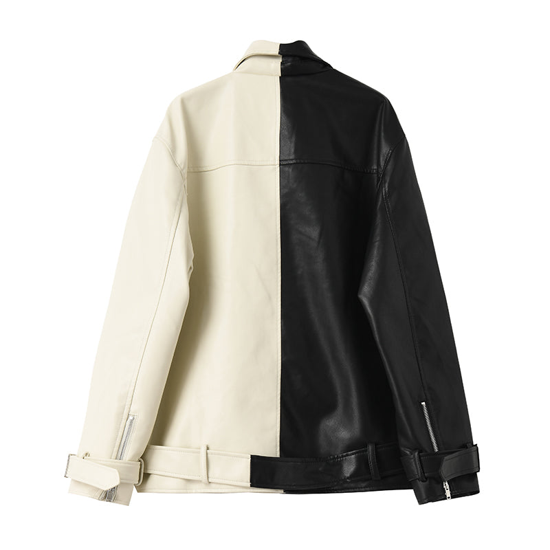 Yin Yang Vegan Leather Black and White Belted Jacket