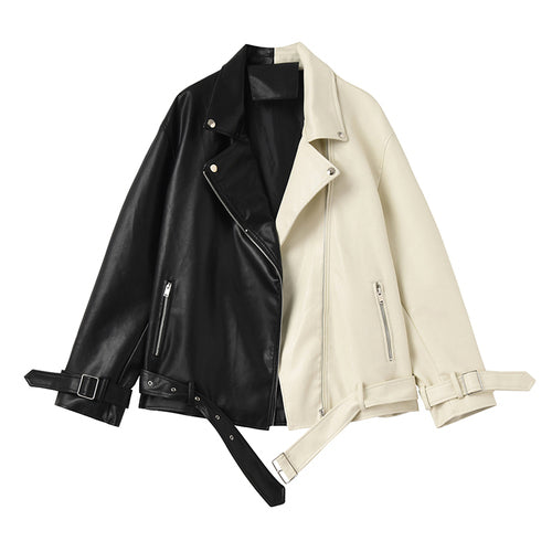 Yin Yang Vegan Leather Black and White Belted Jacket