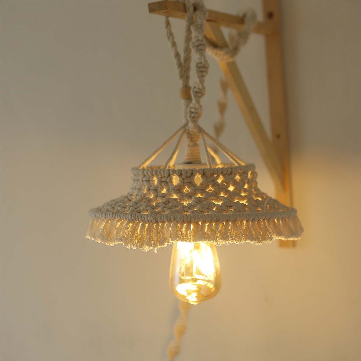 Whimsy Hand-Knit Cream Macrame Lampshades