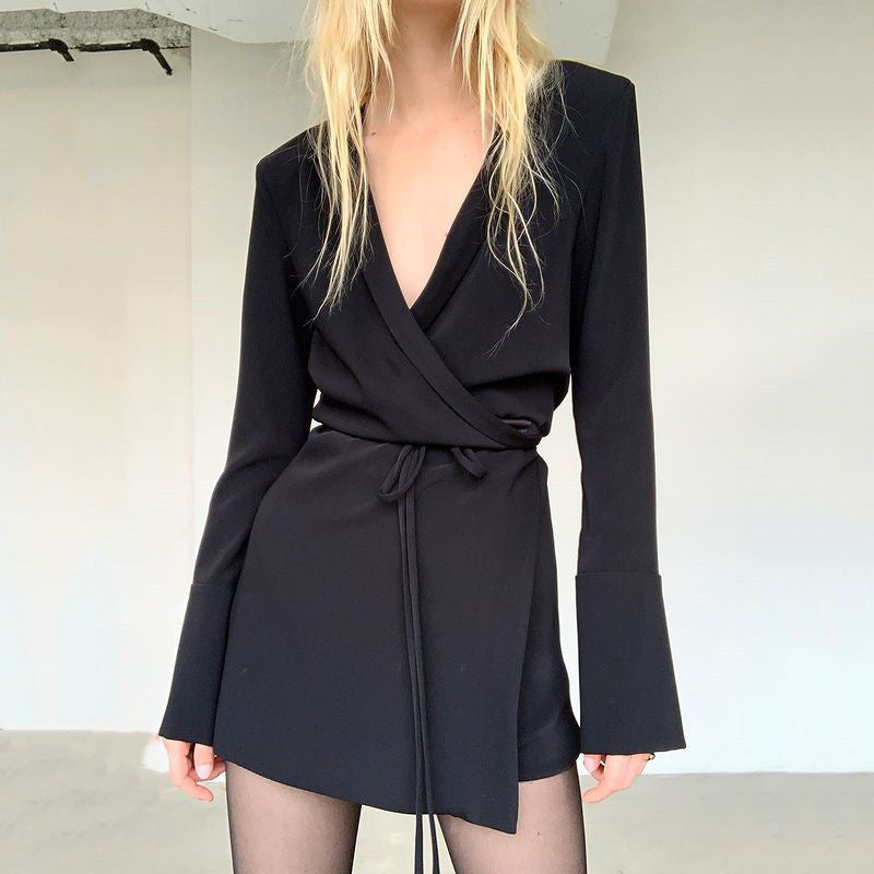 Wrapped Blazer Flare Long Sleeve Dress