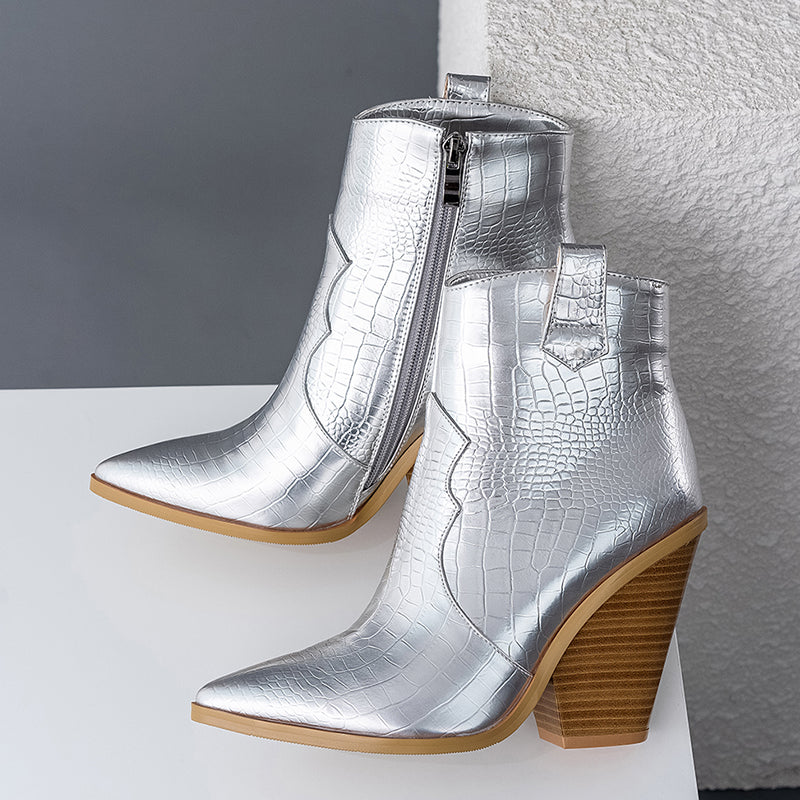 Gilded Snake Print Ankle Boots