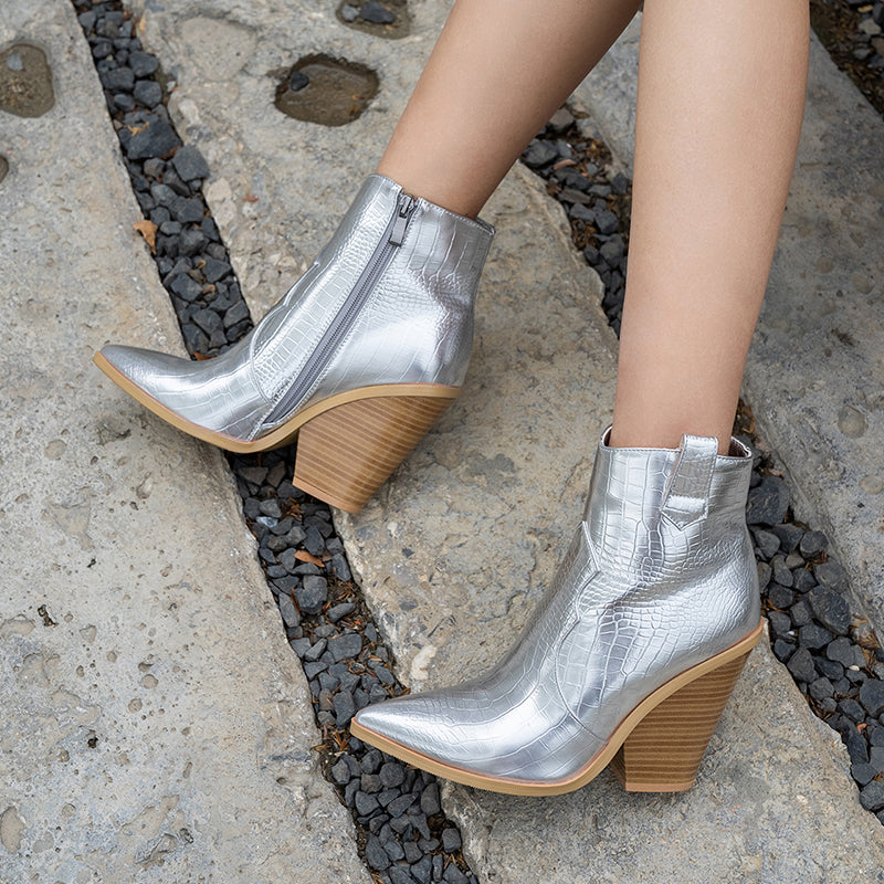 Gilded Snake Print Ankle Boots