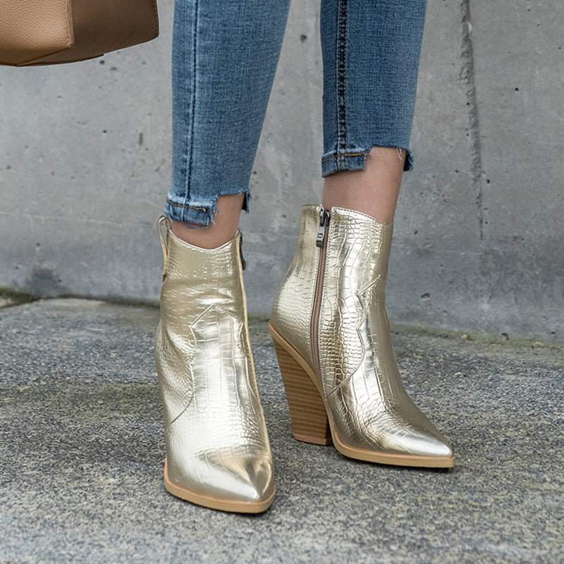 Gilded Snake Print Ankle Boots