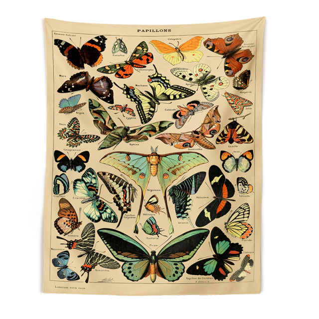 Butterfly Illustration Chart Tapestry Vintage Style