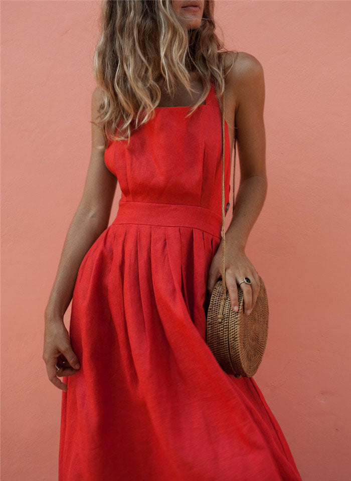 Beach Button Backless Boho Dress