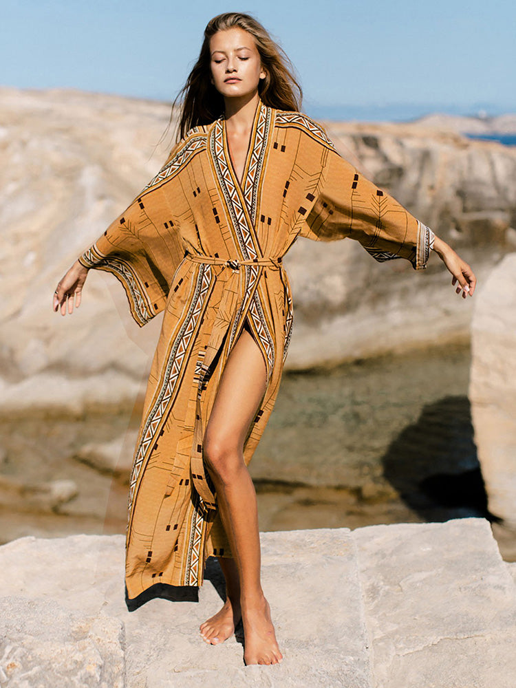 Fitshinling Vintage Geometric Beach Kimono