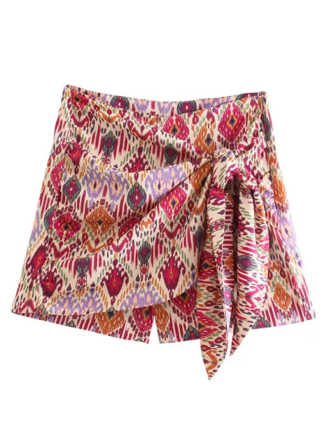 Belizean Print Crop Blouse and Wrap Skirt Shorts Set