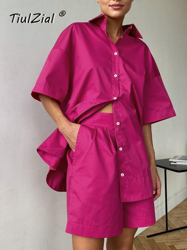 TiulZial Casual Women Oversized Shirt and Short Set