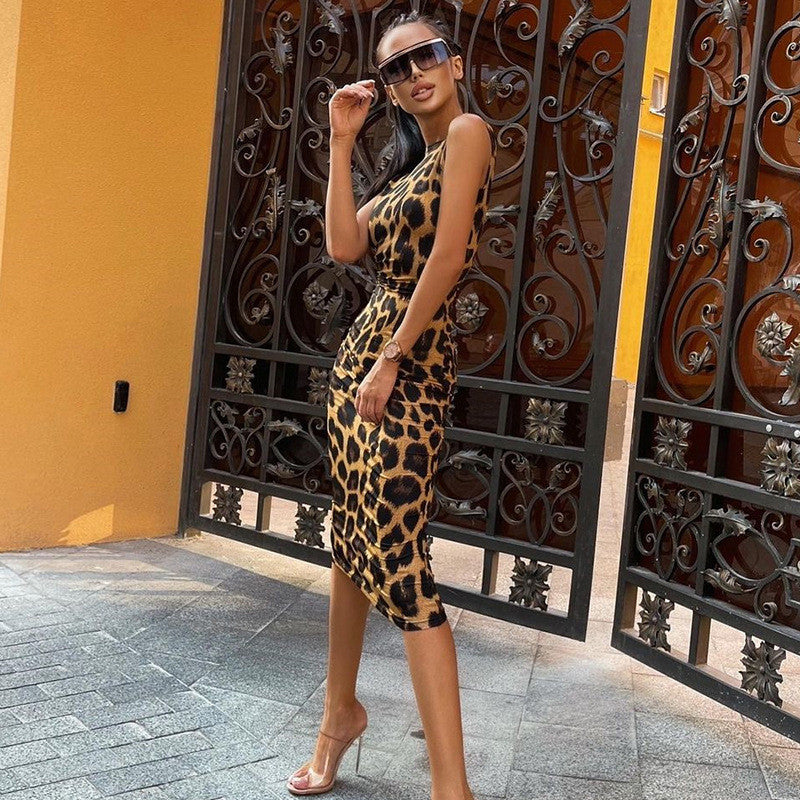 Ahagaga Leopard Print Bodycon Dress