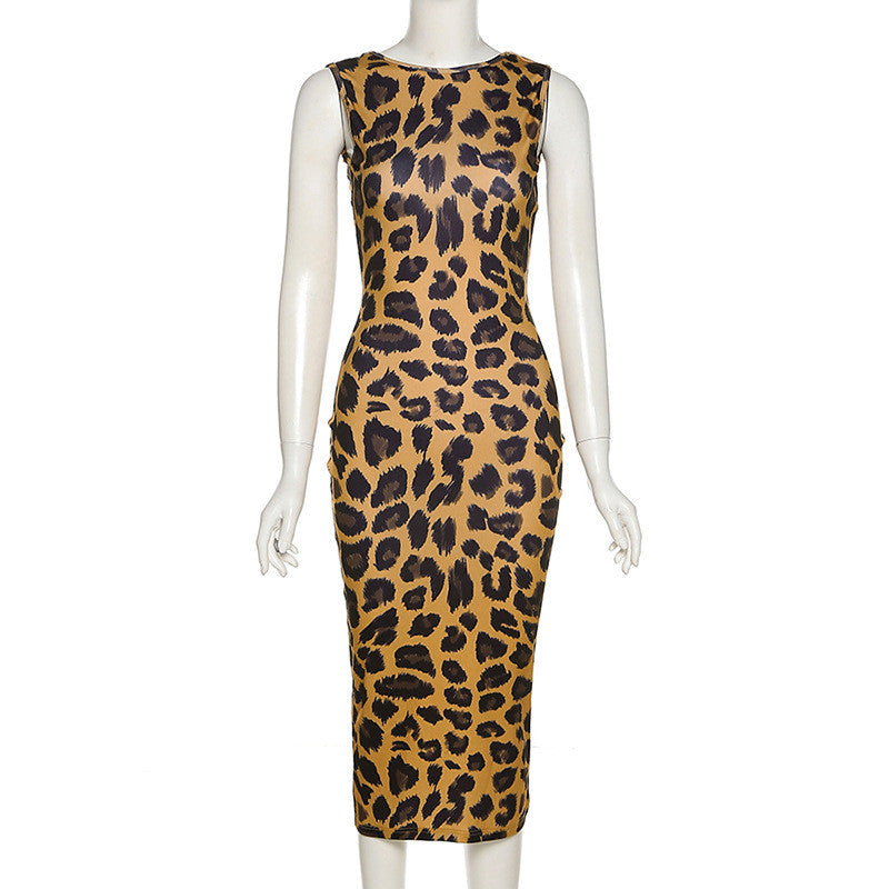 Ahagaga Leopard Print Bodycon Dress