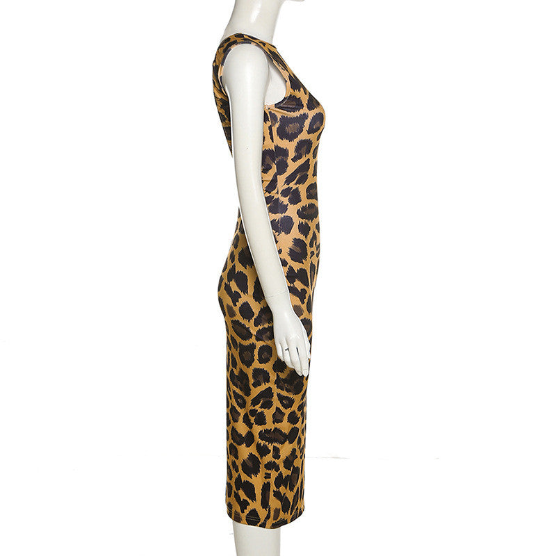 Ahagaga Leopard Print Bodycon Dress