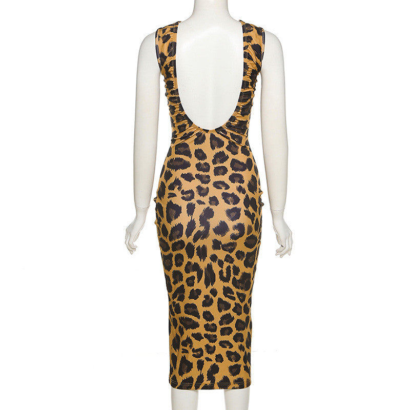 Ahagaga Leopard Print Bodycon Dress