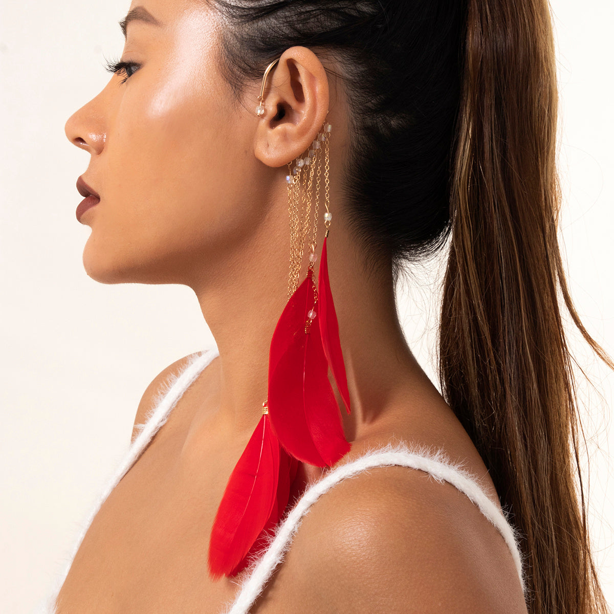 MAGNA Long Feather Tassel Ear Cuff Jewelry