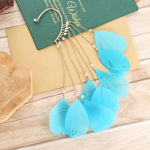 MAGNA Long Feather Tassel Ear Cuff Jewelry