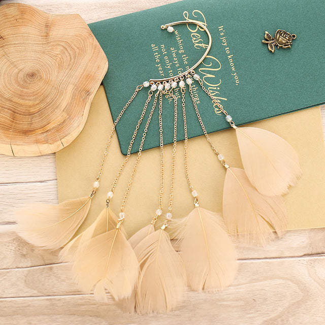 MAGNA Long Feather Tassel Ear Cuff Jewelry