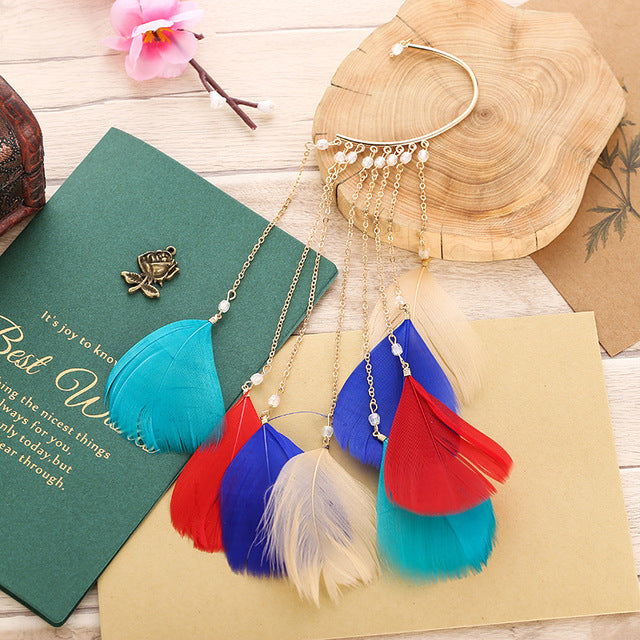 MAGNA Long Feather Tassel Ear Cuff Jewelry