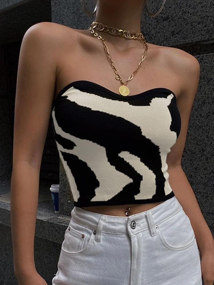 Yedinas White Tiger Slim Tube Corset Crop Top