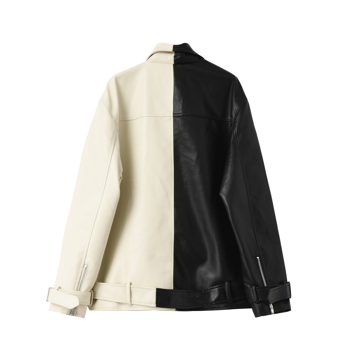 Yin Yang Vegan Leather Black and White Belted Jacket