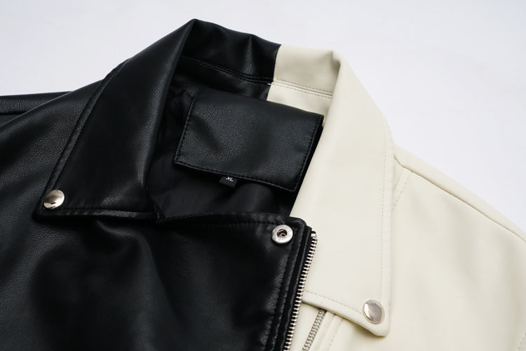 Yin Yang Vegan Leather Black and White Belted Jacket