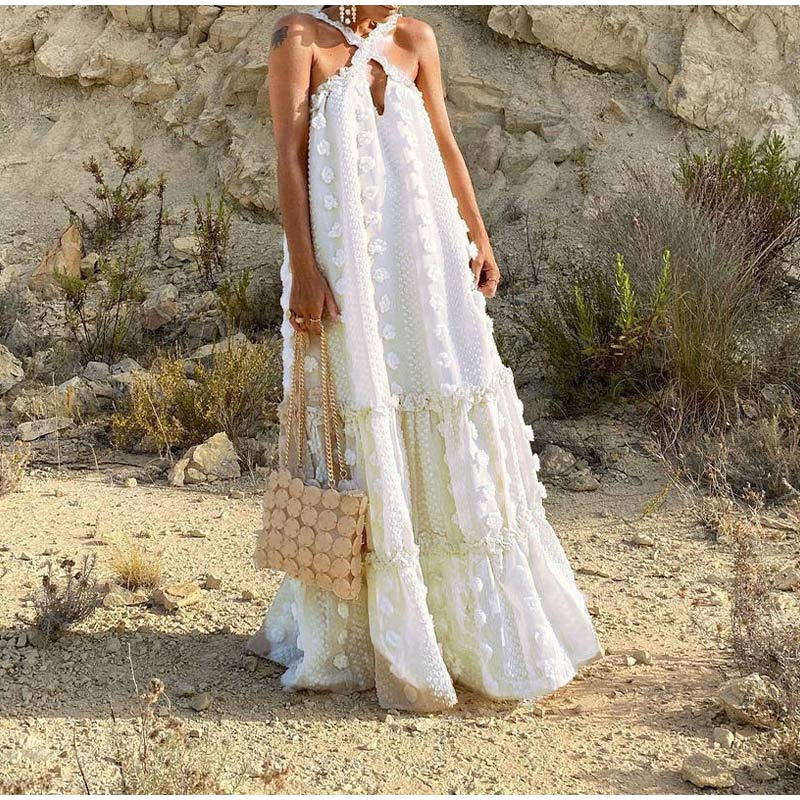 Rosette Halter Maxi Summer Dress