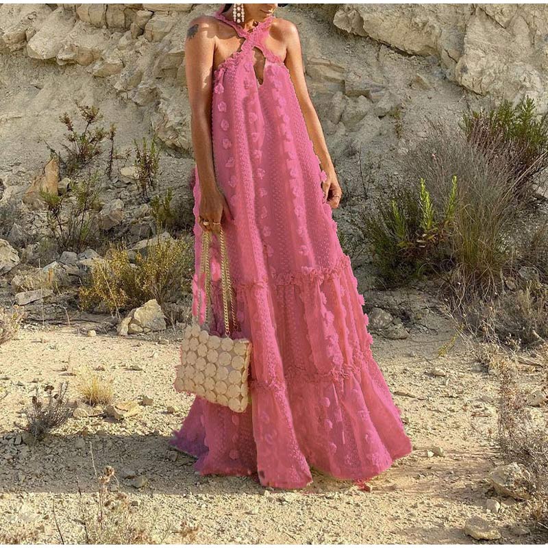 Rosette Halter Maxi Summer Dress