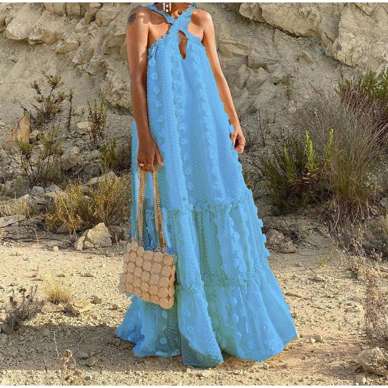 Rosette Halter Maxi Summer Dress