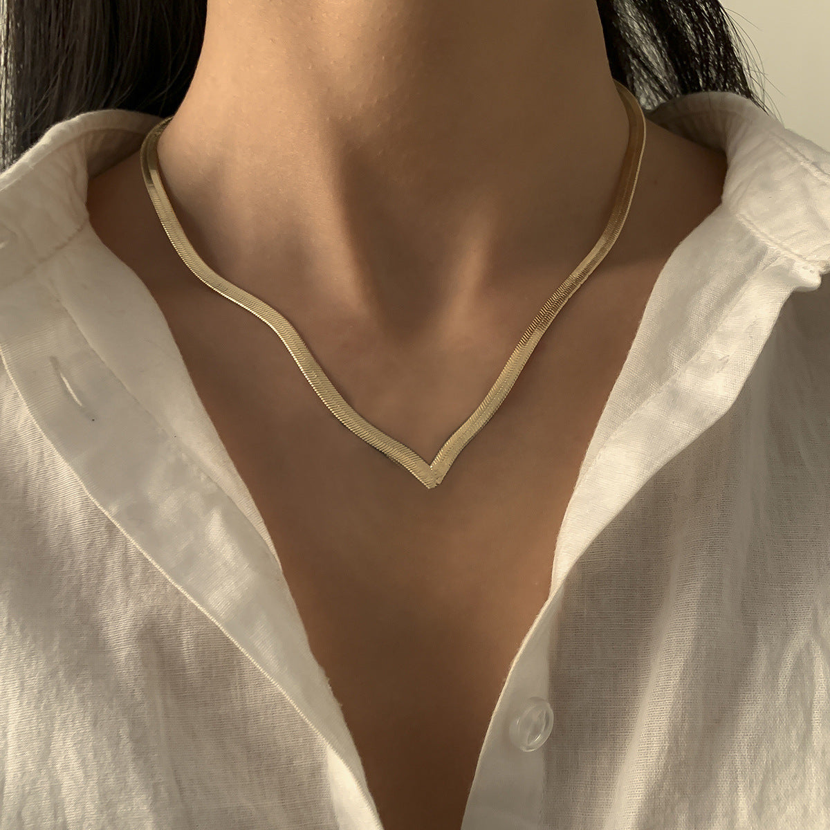 Lucia Herringbone Gold or Silver Elegant Necklace