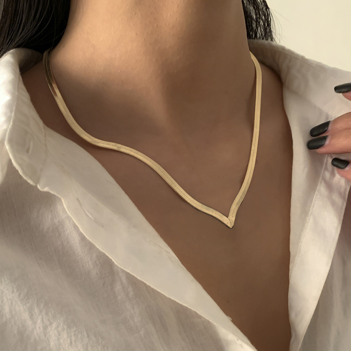 Lucia Herringbone Gold or Silver Elegant Necklace