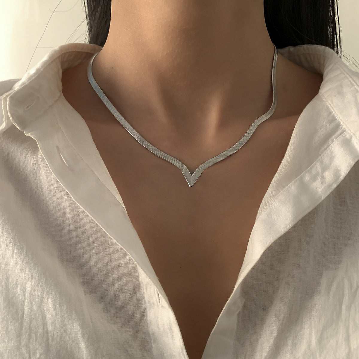 Lucia Herringbone Gold or Silver Elegant Necklace