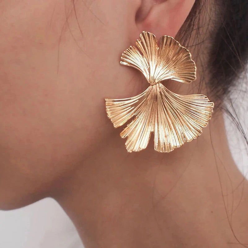 Fantasy Ginkgo Leaf Gold Earrings