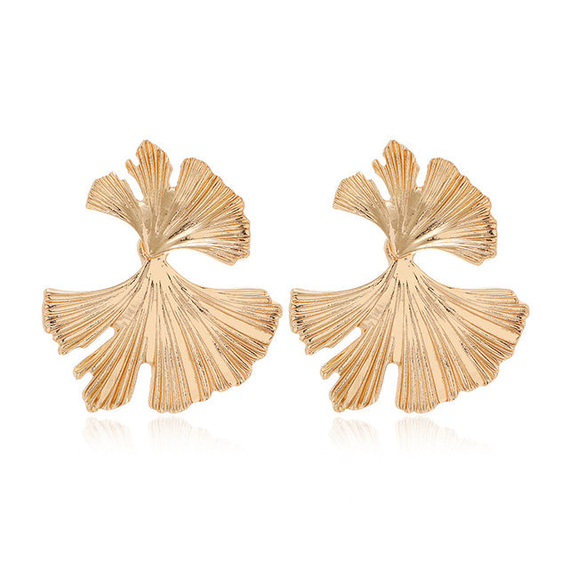 Fantasy Ginkgo Leaf Gold Earrings