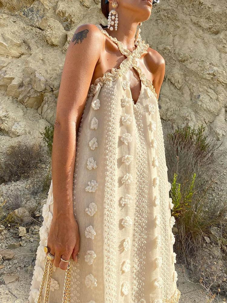 Rosette Halter Maxi Summer Dress