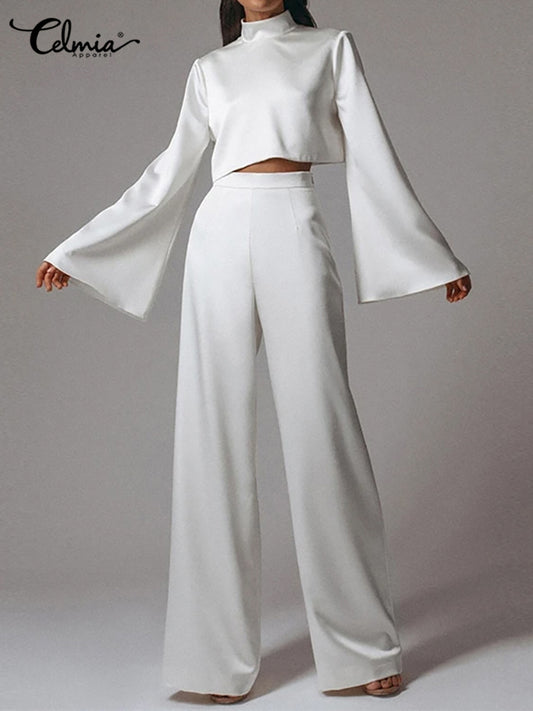 Dreamy Off The Shoulder Crop Top With Wide Leg Pants