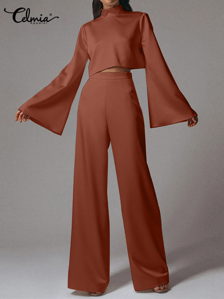 Dreamy Off The Shoulder Crop Top With Wide Leg Pants