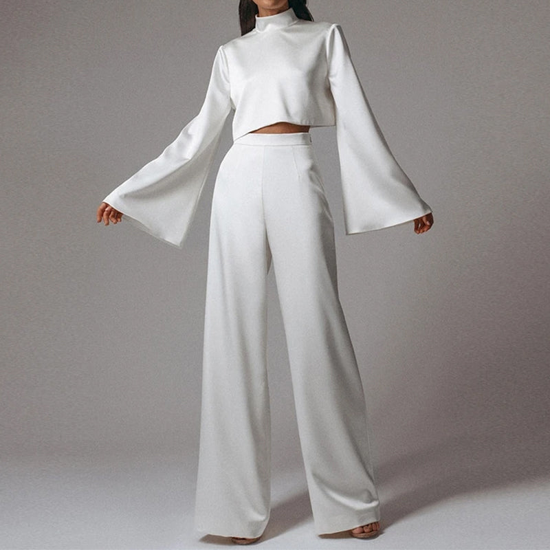 Dreamy Off The Shoulder Crop Top With Wide Leg Pants