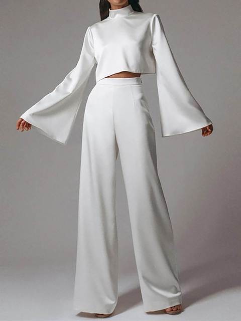 Dreamy Off The Shoulder Crop Top With Wide Leg Pants