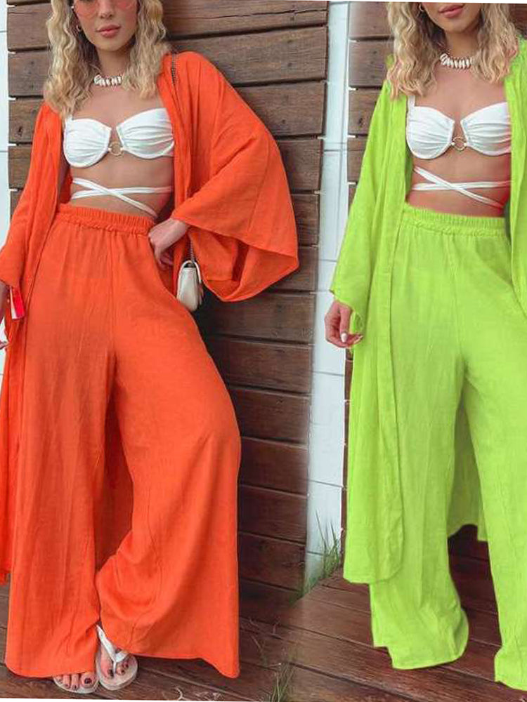 Punchy Bright Wide Leg Pants and Kimono Set