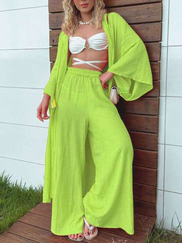 Punchy Bright Wide Leg Pants and Kimono Set